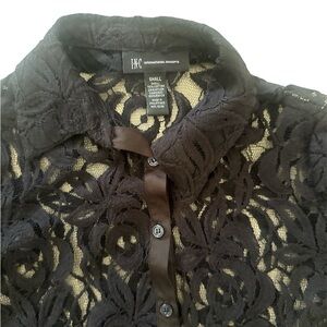 INC International Concepts women Sheer Black Lace Shirt women